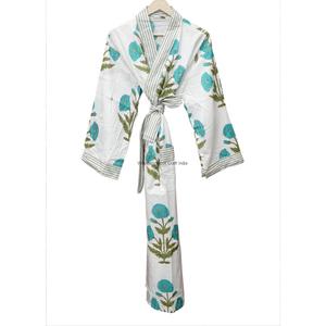 Kimono Largo Floral para Mujer, Cuello en V, Manga Larga, 100% Algodón, Estampado Digital, Cierre con Cinturón, Secado Rápido, Transpirable, Casual - Product Image 5