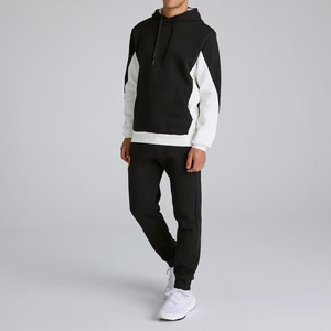 Ensemble de survêtement pour homme avec sweat à capuche color block, noir et blanc, de qualité supérieure, style streetwear moderne - Product Image 1
