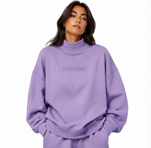 Sudadera Oversize de Cuello Alto para Mujer, de Algodón y Felpa, en Blanco, para Venta al por Menor, Colección de Marca Personalizada - Product Image 1