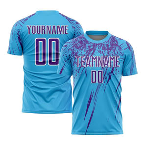 Conjunto de Camiseta de Fútbol 3D con Estampado por Transferencia de Calor Personalizado, Cuello en V Geométrico Azul, Manga Corta, Absorbe la Humedad, 100% Poliéster, Unisex - Product Image 2