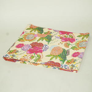 Floral Kantha Quilt Cotton Foldable <b>Bedspread</b> Ethnic Boho Sleeping Blanket with Carry Strap - Product Image 3