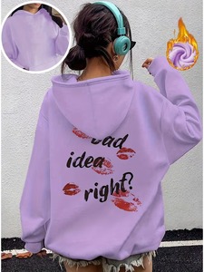 Sweat-shirt court à demi-zip pour femme, design personnalisé, tendance, en polaire, avec col et capuche - Product Image 5