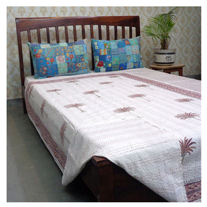 Hot Selling Hand Printed Cotton Kantha <b>Quilt</b> Twin Size Palm Tree Pattern Traditional Home Decor All Season Use - Product Image 3