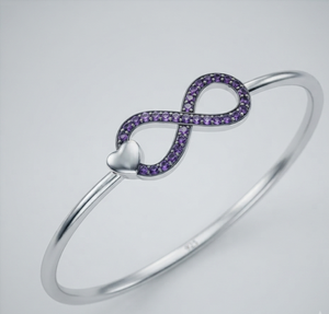 Infinity Heart Zircon Silver Bangle Open <b>Bracelet</b> Trendy Silver Plated Purple Stone Women Gift Jewelry - Product Image 1