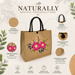 Luxury Floral Printed Jute Tote <b>Bag</b> <b>Reusable</b> Eco Friendly Lightweight Long Lasting Double Handle Customizable Size Shopping - Product Image 5