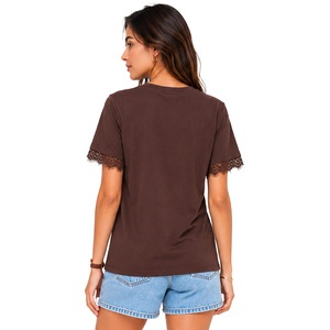 Chemise élégante pour femme à manches en dentelle, broderie contrastante effet serviette, coupe classique, streetwear personnalisé, mode DTF Y2K, jersey de coton - Product Image 2