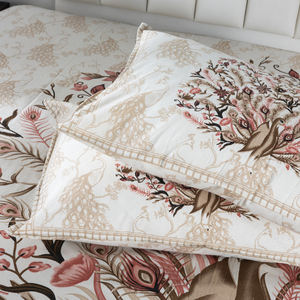 Sábana Plana con Estampado de Pavo Real en Negro Real, Cubrecama de Algodón con Diseño Floral Étnico, 2 Fundas de Almohada, Precio al por Mayor - Product Image 5