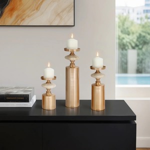 Ensemble de 3 bougeoirs en aluminium doré de luxe, supports décoratifs pour bougies pour table à manger, salon, maison, mariage à prix avantageux - Product Image 6