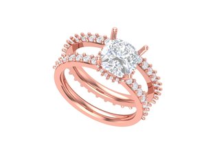 Anillo de compromiso de oro rosa con diamante de talla redonda, doble banda, micro pavé, para mujer - Product Image 3