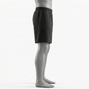 Shorts pour hommes noirs à taille élastique avec poches, coupe classique, toutes saisons, couleur unie, vêtements de sport - Product Image 3
