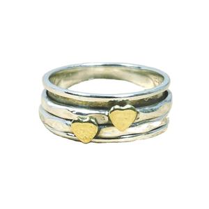 Anillo Giratorio de Plata de Ley 925 con Diseño de Corazón Bicolor y Ópalo Engastado en Bisel, Regalo para Fiestas Unisex - Product Image 1