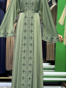 New2026 Selling Abaya Modest Dubai Beaded Sequined <b>Long</b> Sleeve Abaya Muslim Traditional Handmade Wedding Women Breathable V Neck - Product Image 5