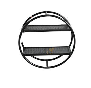 Modern Round Black Rattan Wall-mounted Shelf 2 Tier Circular Bamboo Floating <b>Rack</b> Hanging <b>Storage</b> Organizer Living Room Decor - Product Image 1