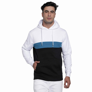 <b>Mens</b> Color Blocking Hooded <b>Sweatshirt</b> Regular Fit Casual Cotton Knitted Pullover <b>White</b> Blue Black Pocket Design Autumn Wear - Product Image 1
