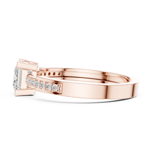 Bague de fiançailles en or rose avec diamant de laboratoire taille princesse et accents pavé pour femme, alliance solitaire moderne, cadeau - Product Image 2