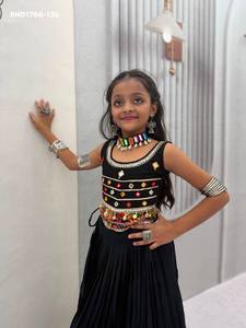 Festival wear Pure Cotton with Lumpi & Ribbon Border Flared <b>Kids</b> Lehenga-Hand <b>Mirror</b> & Ribbon work Blouse Pair Indian Supplier - Product Image 3