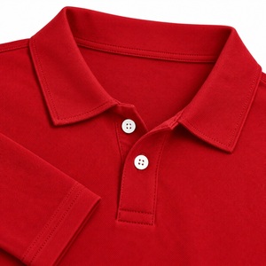เสื้อโปโลแขนยาวสีแดงสำหรับผู้ชาย แบบเรียบ สำหรับชุดยูนิฟอร์มบริษัท ผ้าคอตตอนปิเก้ รับผลิตแบบ OEM - Product Image 5