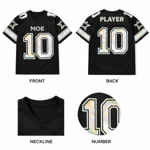 เสื้อเจอร์ซีย์อเมริกันฟุตบอลแบบโฮโลแกรมสั่งทำขายส่งสำหรับผู้หญิง สะท้อนแสง ลายดาว ตัวเลข ตาข่าย ทรงโอเวอร์ไซส์ สไตล์เรโทร เงาวับ ทันสมัย แฟชั่นสตรีท - Product Image 5