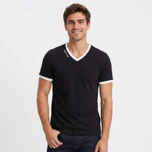 Camiseta de algodón con cuello en V para hombre, color gris, informal, de verano, transpirable, de punto, manga corta - Product Image 4