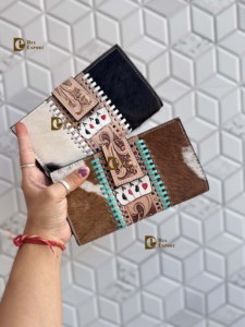 Nueva Cartera de Cuero con Grabado a Mano, Estuche para Teléfono, Elegante Cartera de Cuero Vacuno con Pelaje, Multiusos, Estilo Western - Product Image 5