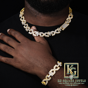 Collar de Cadena de Eslabones de Moissanita Chapado en Oro para Hombre KG Square Jewels, Joyería de Declaración Estilo Hip Hop con Cruz de Corte Princesa - Product Image 3