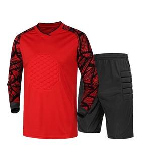 Custom Soccer Goalkeeper Kit Long Sleeve V-<b>neck</b> Moisture-Wicking Breathable <b>Padded</b> Polyester Jersey Set Elastic Waist Unisex - Product Image 1