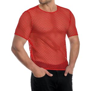 Chemises pour hommes à manches courtes en maille transparente, style filet, col rond, transparentes, mode contemporaine - Product Image 2