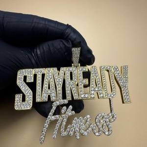 Pendentif Lettre Moissanite Iced Out Stay Ready Fitness Plaqué Or 18K Thème Hip Hop Bijou Unisexe - Product Image 6