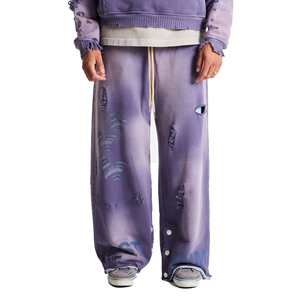 <b>Wholesale</b> New Design 100% Cotton Heavyweight Sun fade Washed <b>Flare</b> <b>Sweatpants</b> Custom Logo Distressed Jogger pants - Product Image 1