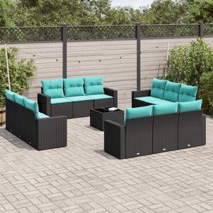 Set divano da 13 pezzi in Poly Rattan nero con cuscini eleganti mobili da esterno - Product Image 1