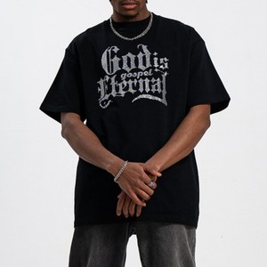 เสื้อยืดโอเวอร์ไซส์ผ้าคอตตอนหนานุ่ม พิมพ์ลายกราฟิกฮิปฮอปสตรีทแวร์แบบจัมโบ้ ประดับด้วยคริสตัล สำหรับผู้ชาย - Product Image 4