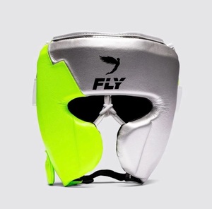 Hot Selling Premium Fly <b>Silver</b> Green Boxing Sparring Set Genuine Leather Training <b>Gloves</b> Adjustable Strap Headgear Groin Guard - Product Image 3