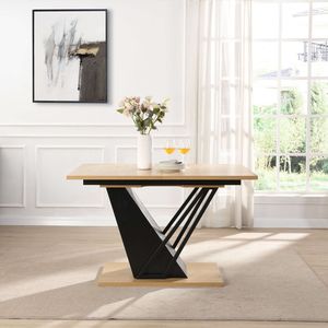 Tavolo da Pranzo Rettangolare Moderno Geometrico 61.81 (46.46) Pollici Estensibile con Robusta Struttura in Metallo e Base in MDF Regolabile - Product Image 2