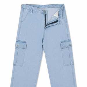 Pantalon cargo en jean personnalisé pour homme, style hip-hop, coupe droite, délavé, couleur unie, automne, OEM ODM - Product Image 4