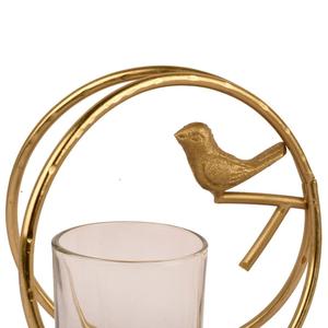 Gold Plated Metal Vase With Bird Design Circular <b>Frame</b> Modern Desktop Planter For Indoor Use - Product Image 2
