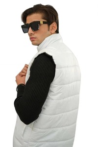 Men's Two Tone <b>Padded</b> Puffer Jacket Brown Black Hooded Stand Embroidery Front Winter Warm Insulated Zipper Closure Letter - Product Image 3