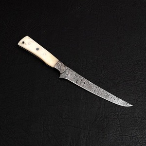 Cuchillo de caza de acero de Damasco con hoja de punta caída y mango de hueso, filo recto, 0.7mm de grosor, grado DIY - Product Image 2