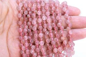 ลูกปัดโรนเดลเหลี่ยมเพชรพลอยสีชมพูสตรอเบอร์รี่ควอตซ์แท้เจาะรูแล้ว ขนาด 15.5 นิ้ว 7.5 นิ้ว ขายส่งจำนวนมาก - Product Image 2