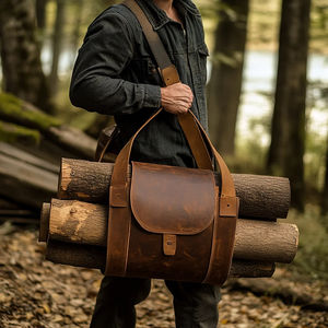 Sac de transport robuste pour bûches avec poignées en cuir, échantillon gratuit, cuir ciré de luxe pour poêles à bois et cheminées - Product Image 6