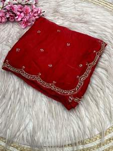 Sari de satén Zarkhan de diseño clásico, moderno, elegante y hermoso, con bordados, lo último en ropa étnica exclusiva para fiestas, bodas y festivales para mujeres. - Product Image 3