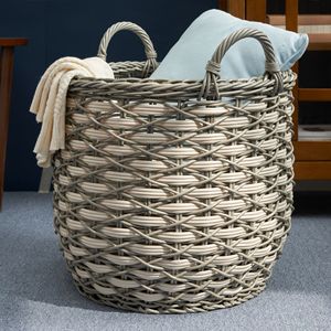 Zita 18 \ "X 18 \" X 19.6 \ "cesto multiuso in vimini tessuto resina bianco-grigio decorazione per la casa per asciugamano giocattoli manici - Product Image 5