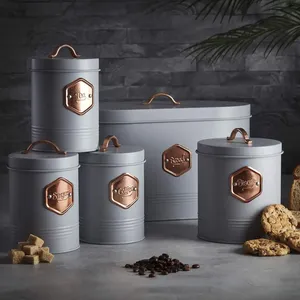 Vintage farmhouse metal kitchen canister with chalkboard <b>label</b> for organizing pantry <b>spices</b> dry goods and more - Product Image 4