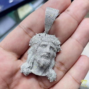 Pendentif tête de Jésus Hip Hop avec couronne d'épines et pierres cultivées en laboratoire, plaqué or, certifié GIA - Product Image 5