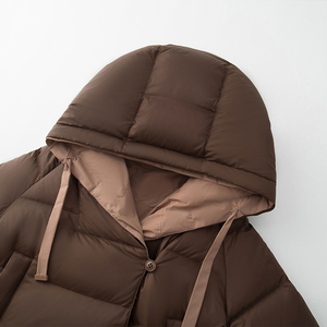 Manteau d'hiver long élégant pour femmes, style coréen, entièrement noir et marron, avec duvet, imperméable et col à capuche - Product Image 4