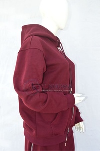 Sweat à capuche zippé bordeaux 100 % coton tricoté à manches longues couleur unie en molleton brossé respirant pour femme, imprimé personnalisé, style streetwear - Product Image 2