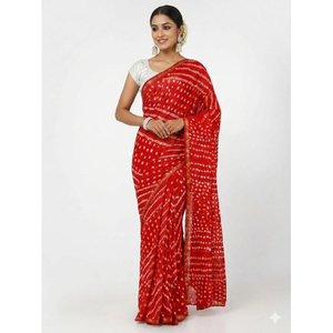 Soft <b>Art</b> Silk Bandhej Saree with Butti Pattern and Golden Zari - Product Image 1