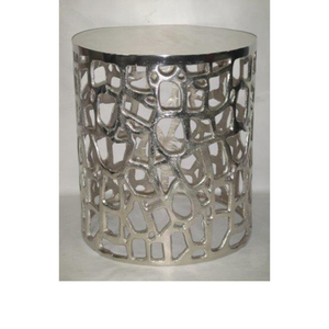 Modern Round Coffee <b>Table</b> with Metal Frame and Decorative Cut-Out Design for Living Room Furniture - Product Image 4