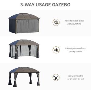 Elegante Gazebo 10x13 Grigio con Tetto Rigido in Acciaio, Tende e Rete, Telaio Rivestito per Patio e Giardino, Applicazione 3x4 - Product Image 4