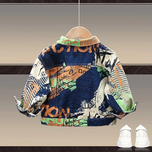 Chaqueta de Mezclilla Europea de Manga Larga para Niños, Chaqueta de Estilo Graffiti para Niños, Chaqueta Informal de Otoño para Niños - Product Image 5