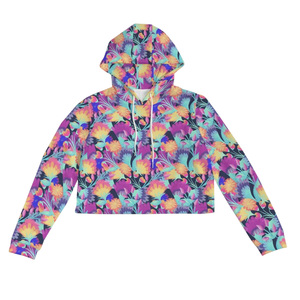 Sudadera Corta con Capucha y Estampado Floral para Mujer, Manga Larga, Tejido de Poliéster, Estilo Casual de Primavera, Impresión por Sublimación - Product Image 1